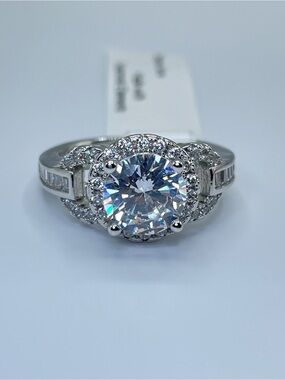 Swarovski Crystal Elements White Round Cut Halo Bridal Ring Sz 6